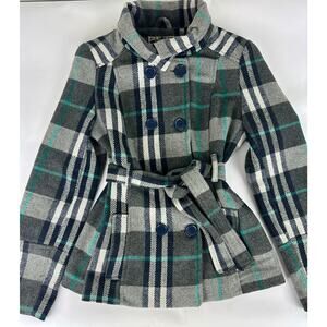 Vintage Y2K Wet Seal Wool Blend Mock Neck Peacoat Belted Gray Teal Blue Medium